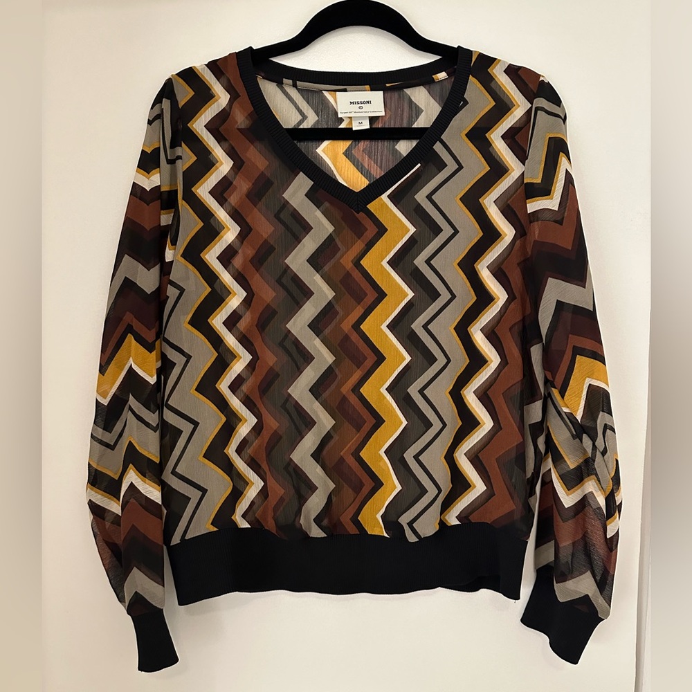 Missoni x Target Printed Semi Sheer V-Neck Long Sleeve